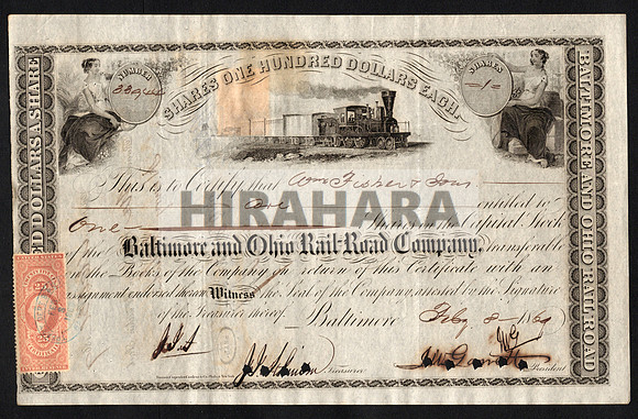 Baltimore and Ohio Rail Road Company 02 Front w R44c (1869 February)