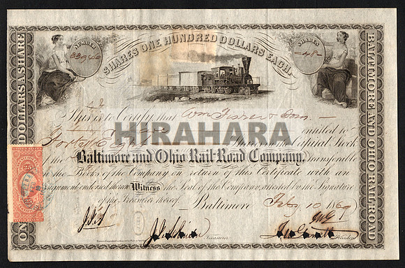 Baltimore and Ohio Rail Road Company 01 Front w R44c (1869 February)